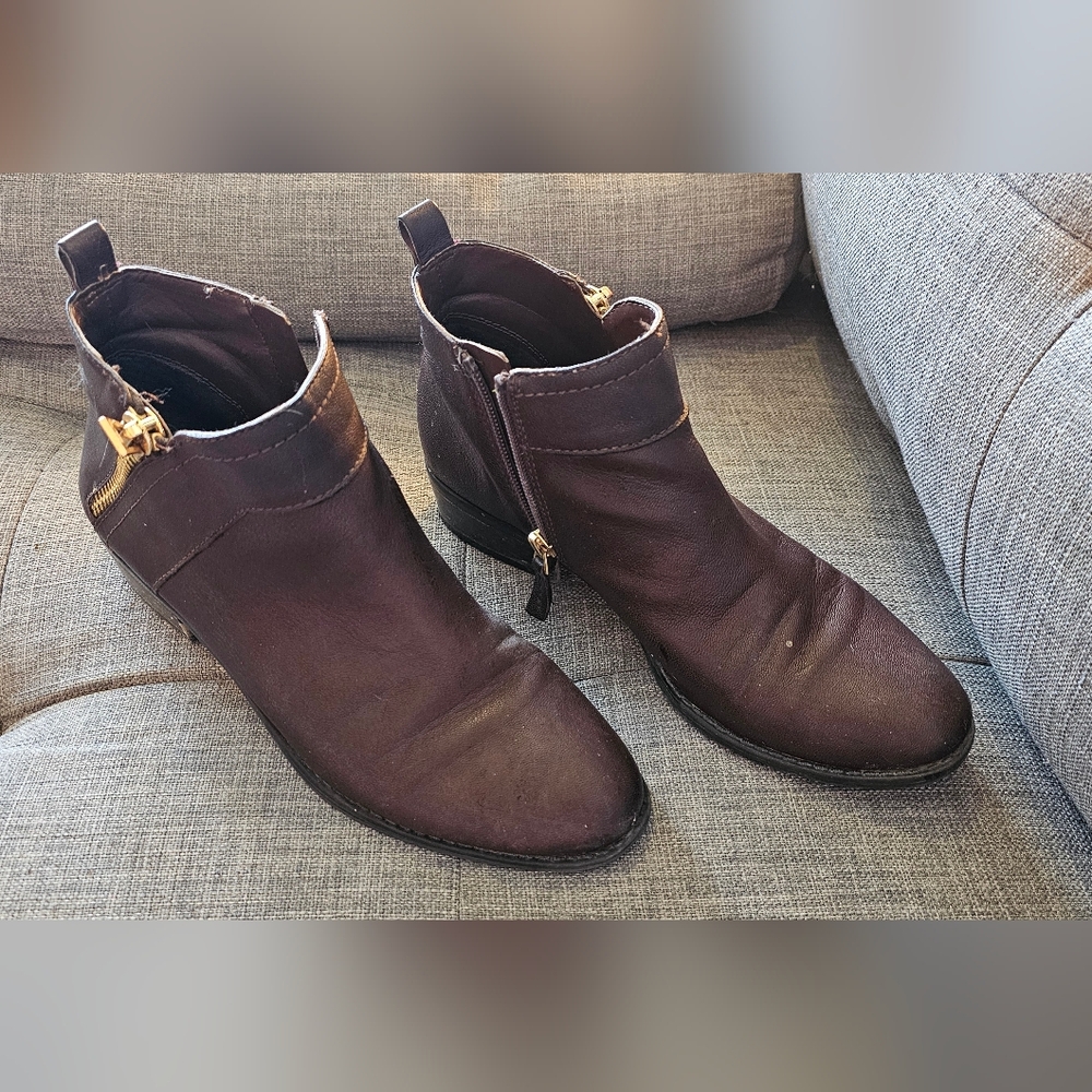 Franco Sarto Dark Brown Leather Boots with Gold Accent - Picture 3 of 6
